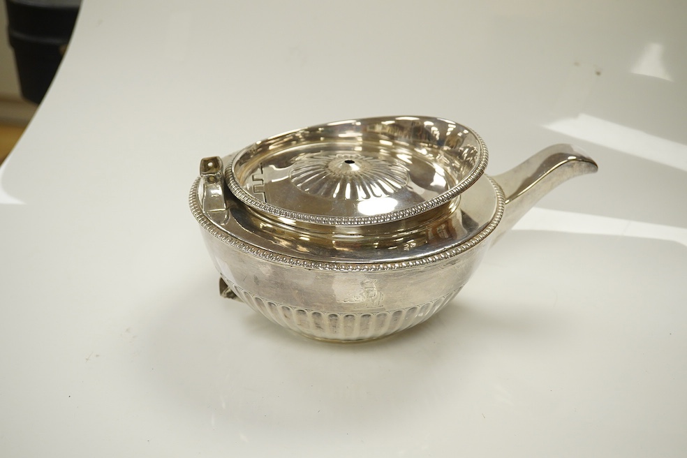 A George III demi-fluted silver teapot, lacking handled and knop, London, 1808, 22.1oz. Condition - poor